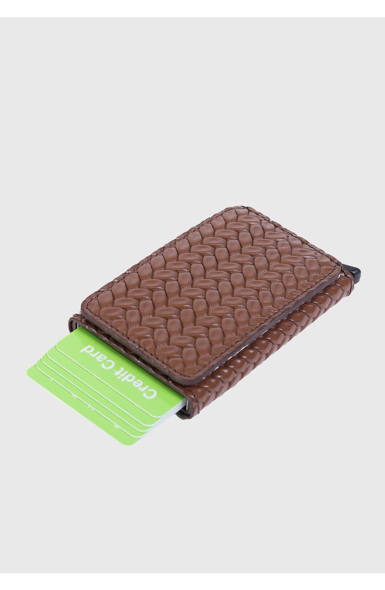 Furniq UK Genuine Leather Weave Pattern Card Holder, Alternate, color, Brown