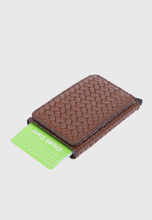 Furniq Uk Genuine Leather Weave Pattern Card Holder In Brown