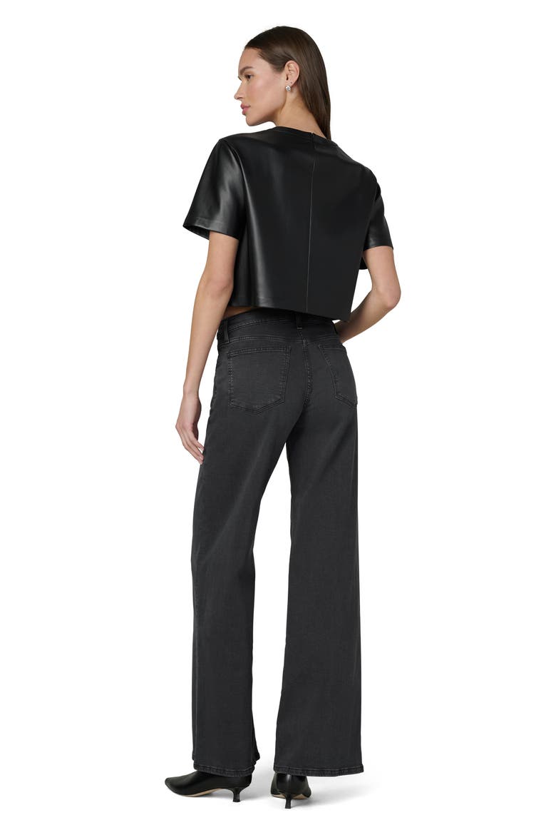 The Boxy Crop Faux Leather T-Shirt, Alternate, color, BLACK