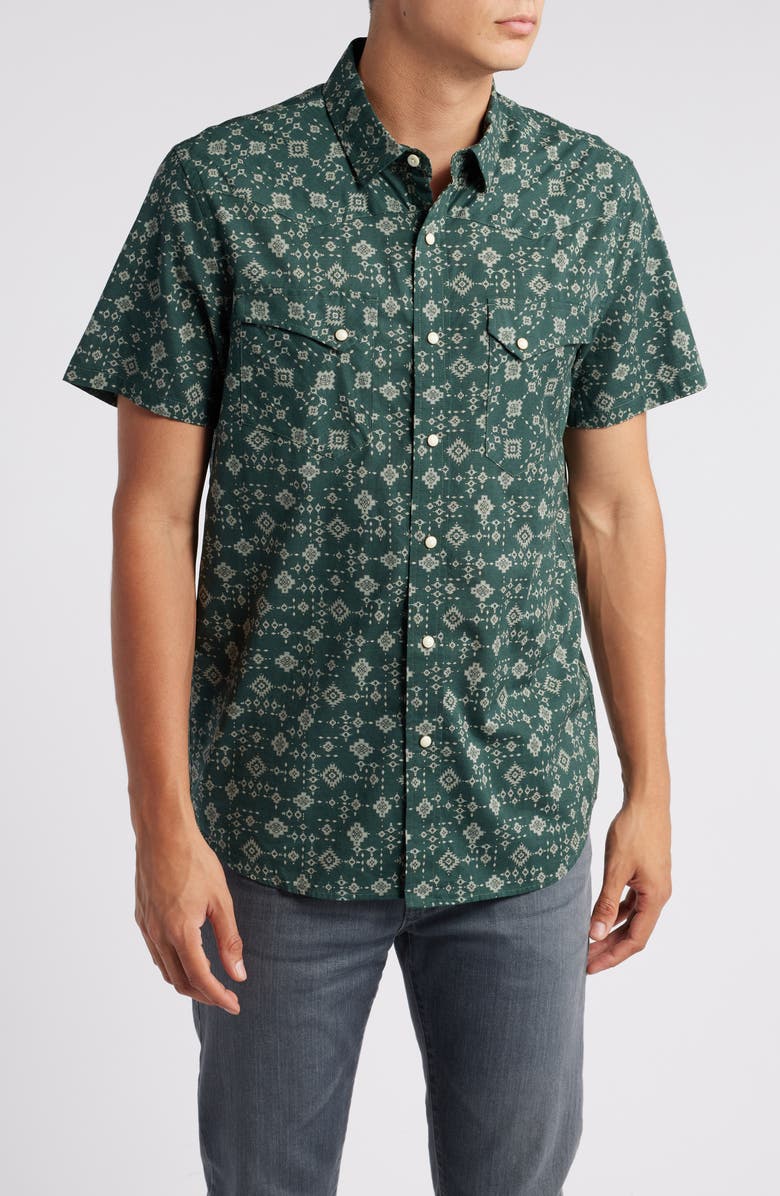 Pendleton Laramie Geo Print Short Sleeve Snap-Up Western Shirt, Main, color,