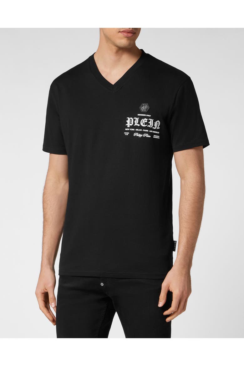 T-shirt V-neck Men, Main, color, black