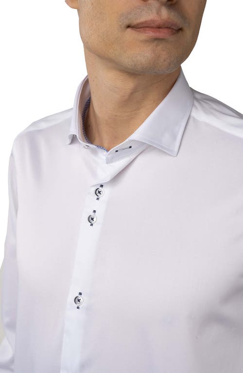 Luchiano Visconti White On White Self Stripe Jacquard Shirt In White