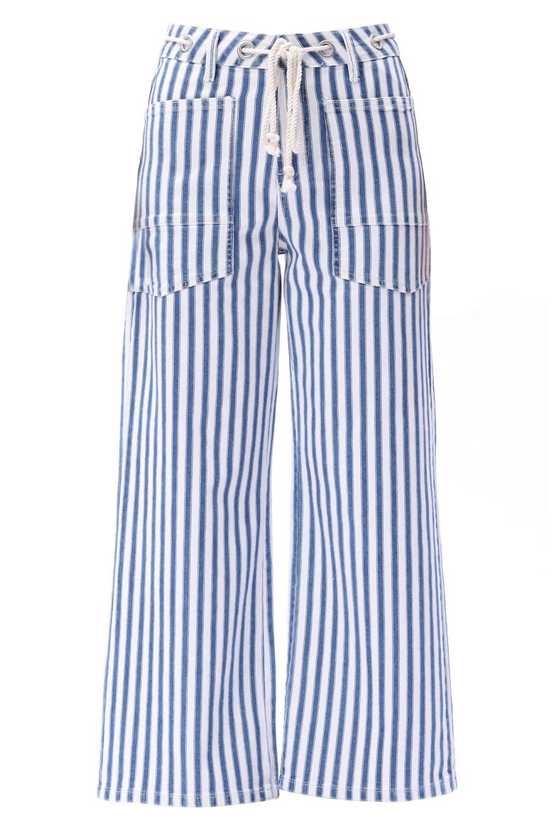 Tamsin Drawstring High Waist Wide Leg Jeans, Alternate, color, WHITE AND BLUE