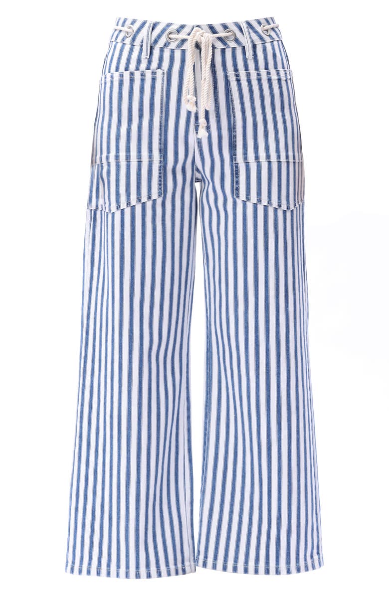 Bayeas Tamsin Drawstring High Waist Wide Leg Jeans, Alternate, color, White And Blue