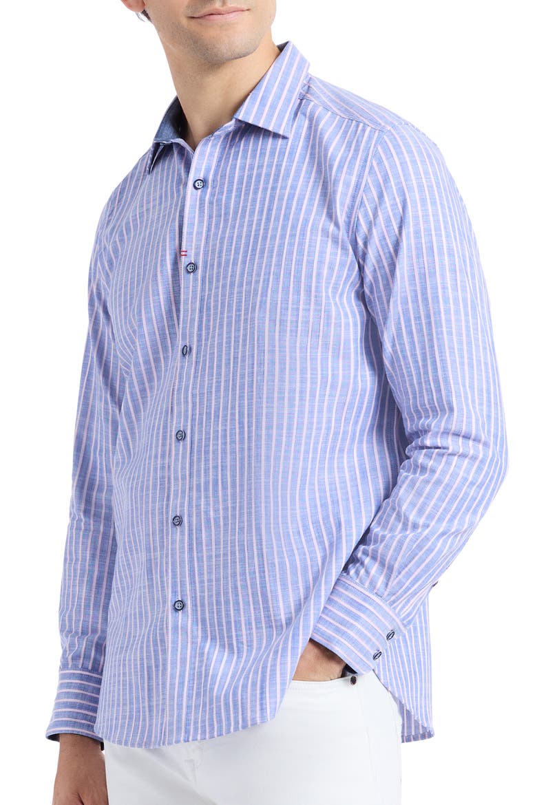 Fardella Stripe cotton button up, Alternate, color, INDIGO