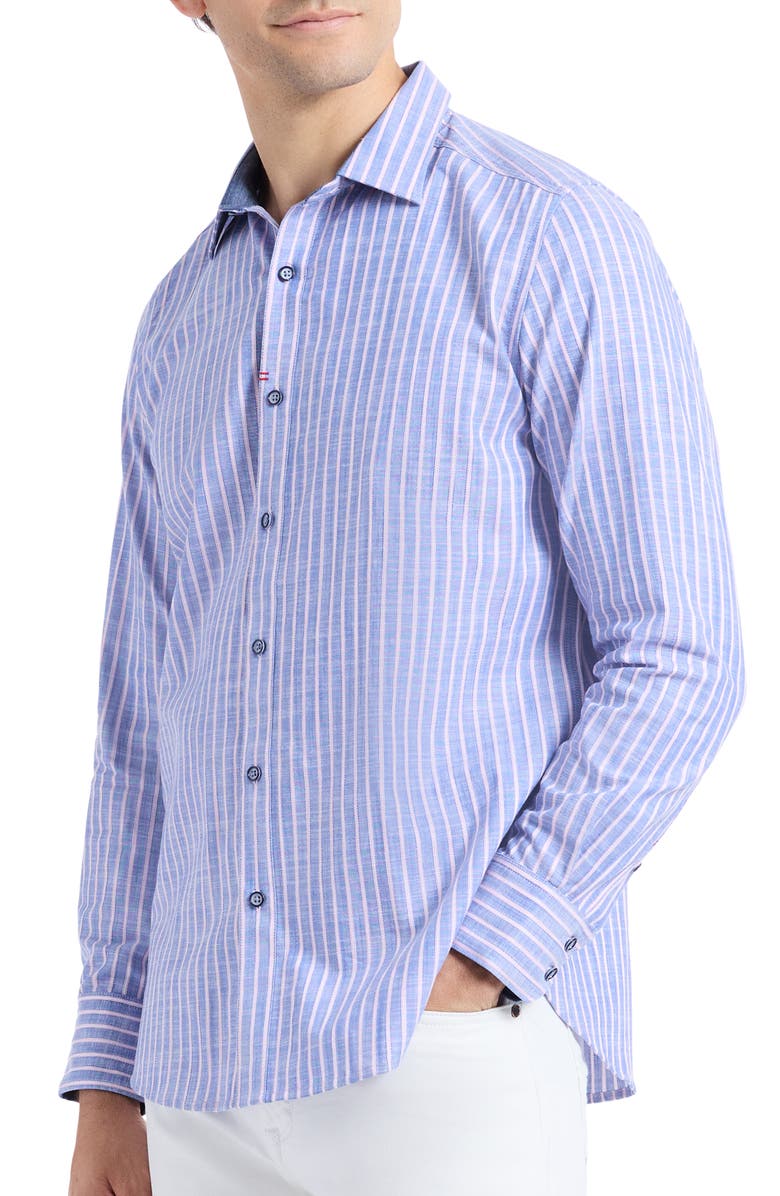 Robert Graham Fardella Stripe cotton button up, Alternate, color, Indigo