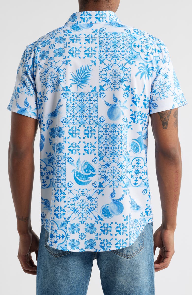 MAVRANS Tropical Print Short Sleeve Performance Button-Up Shirt, Alternate, color, Blue Multi