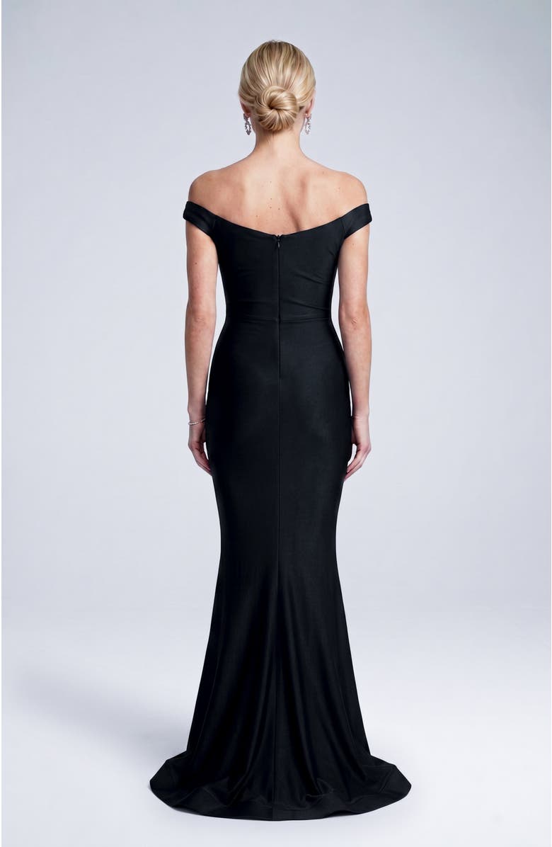 Jessica Angel Ruched Off TheShoulder Flared Gown, Alternate, color, Black