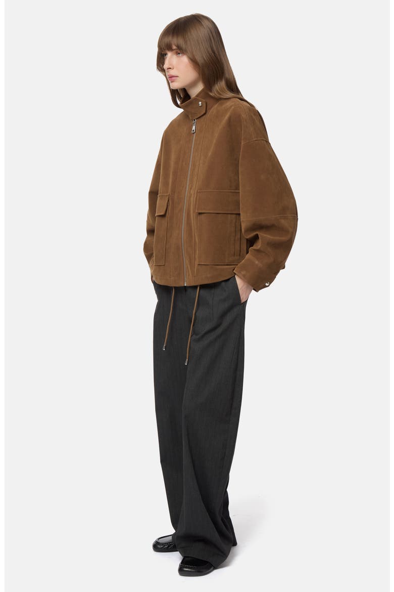 Kate Faux Suede Bomber Jacket, Alternate, color, SADDLE BROWN