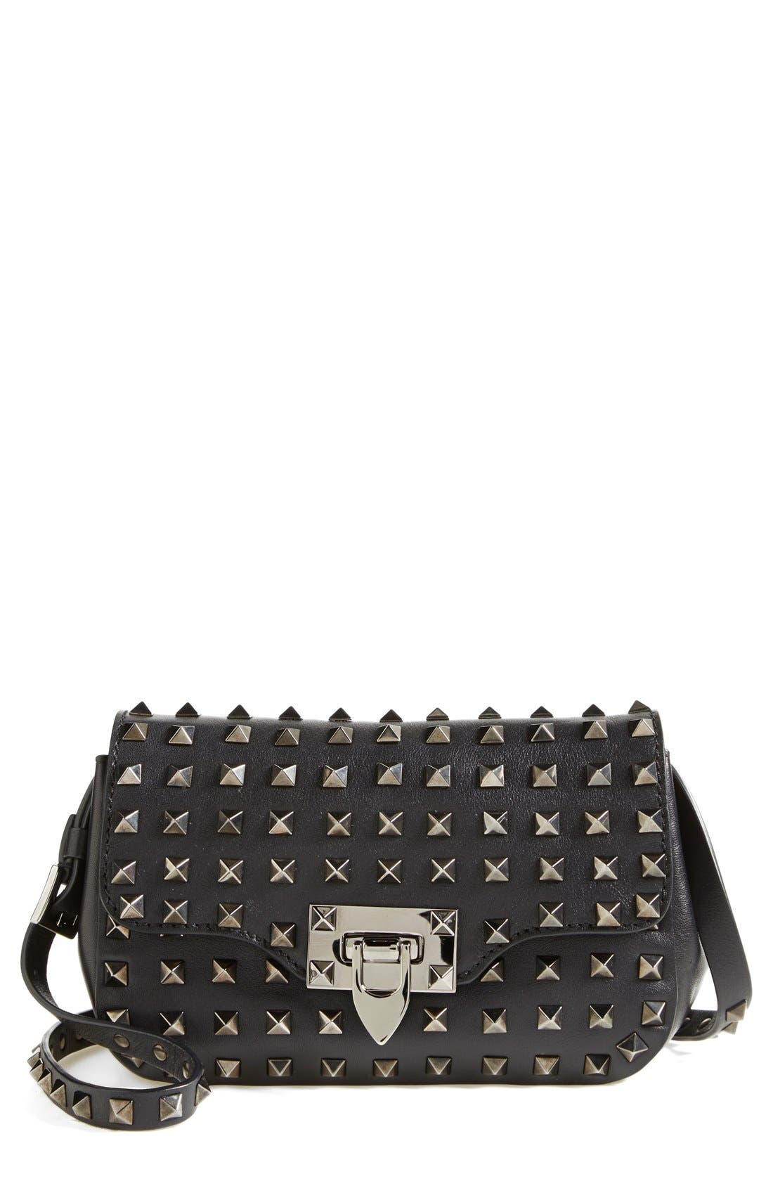 'Noir Rockstud - All Over' Leather Crossbody Bag, Main, color, NOIR