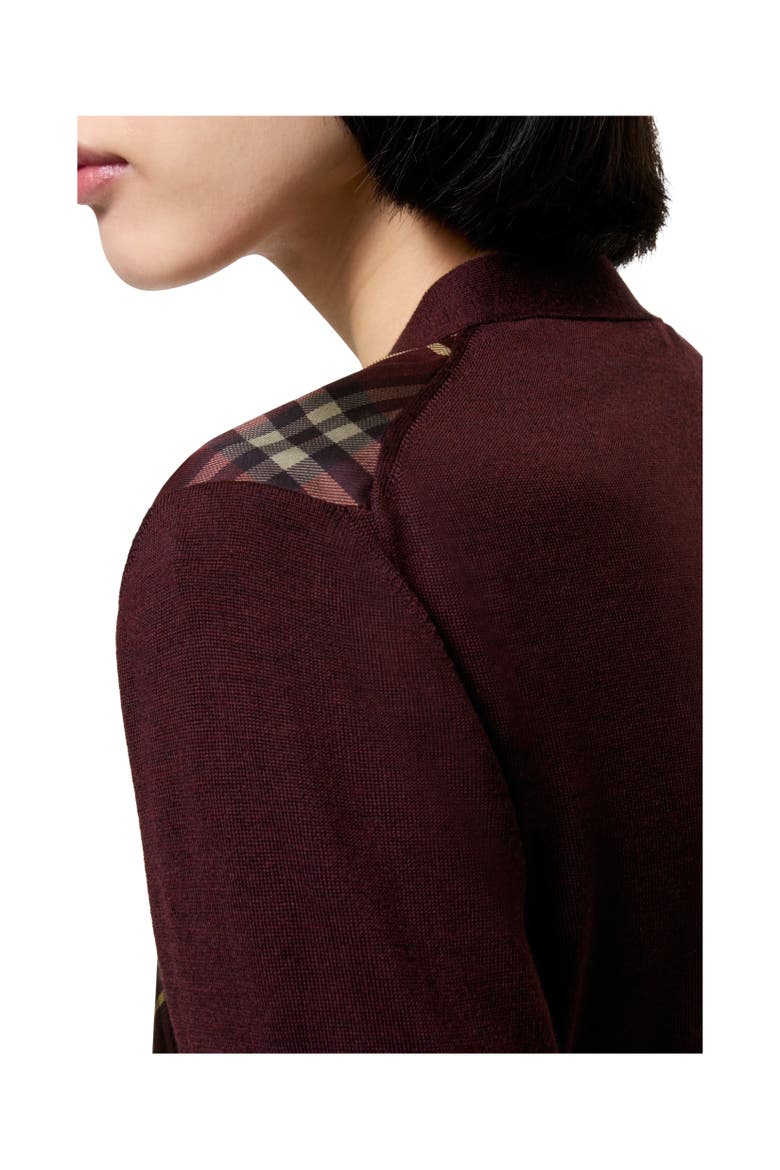 Check Panel Wool Silk Cardigan, Alternate, color, Vineyard red