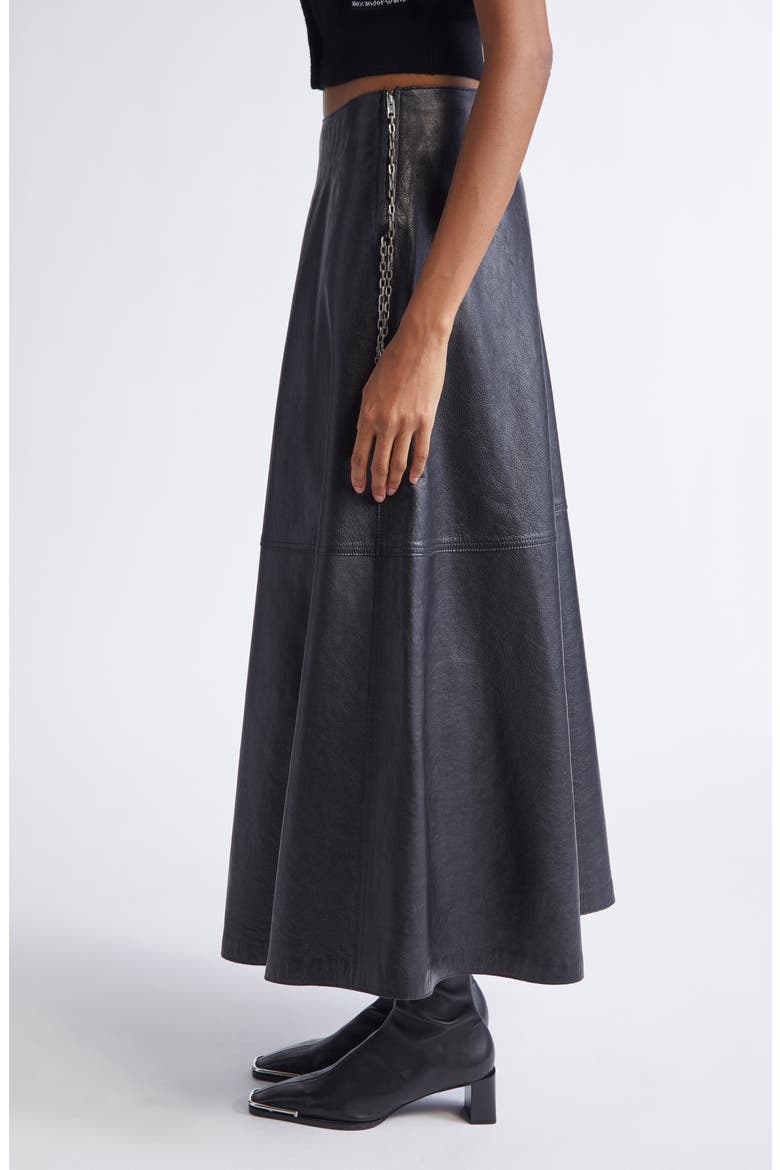 Chain Zip Leather Skirt, Alternate, color, BLACK