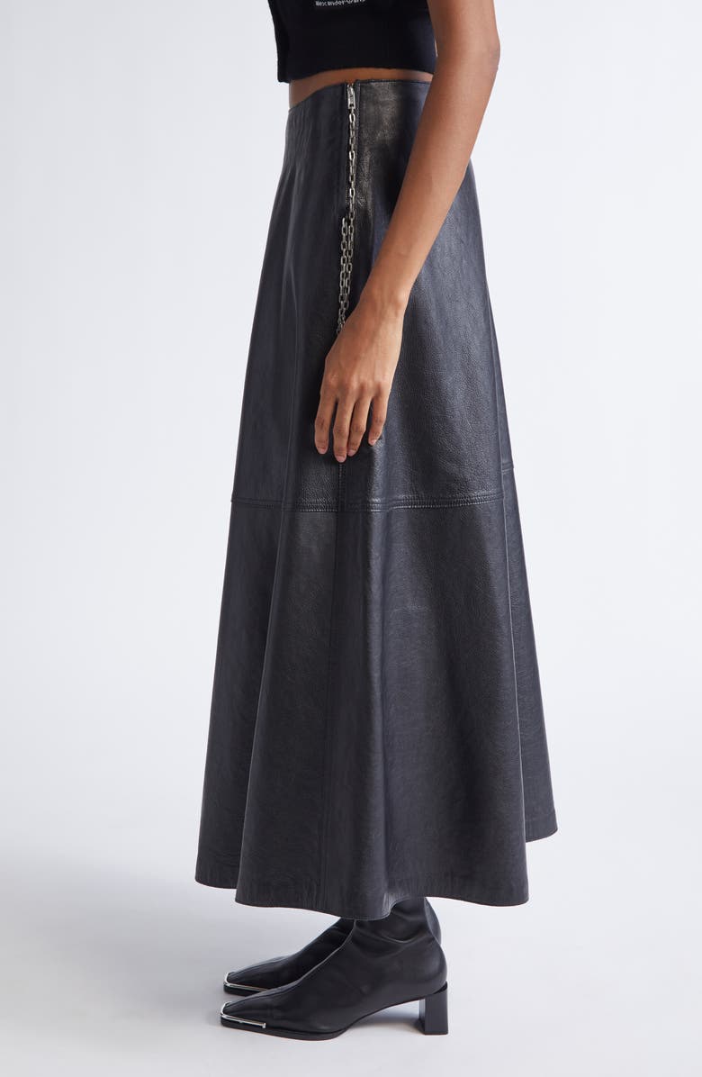 Alexander Wang Chain Zip Leather Skirt, Alternate, color, Black