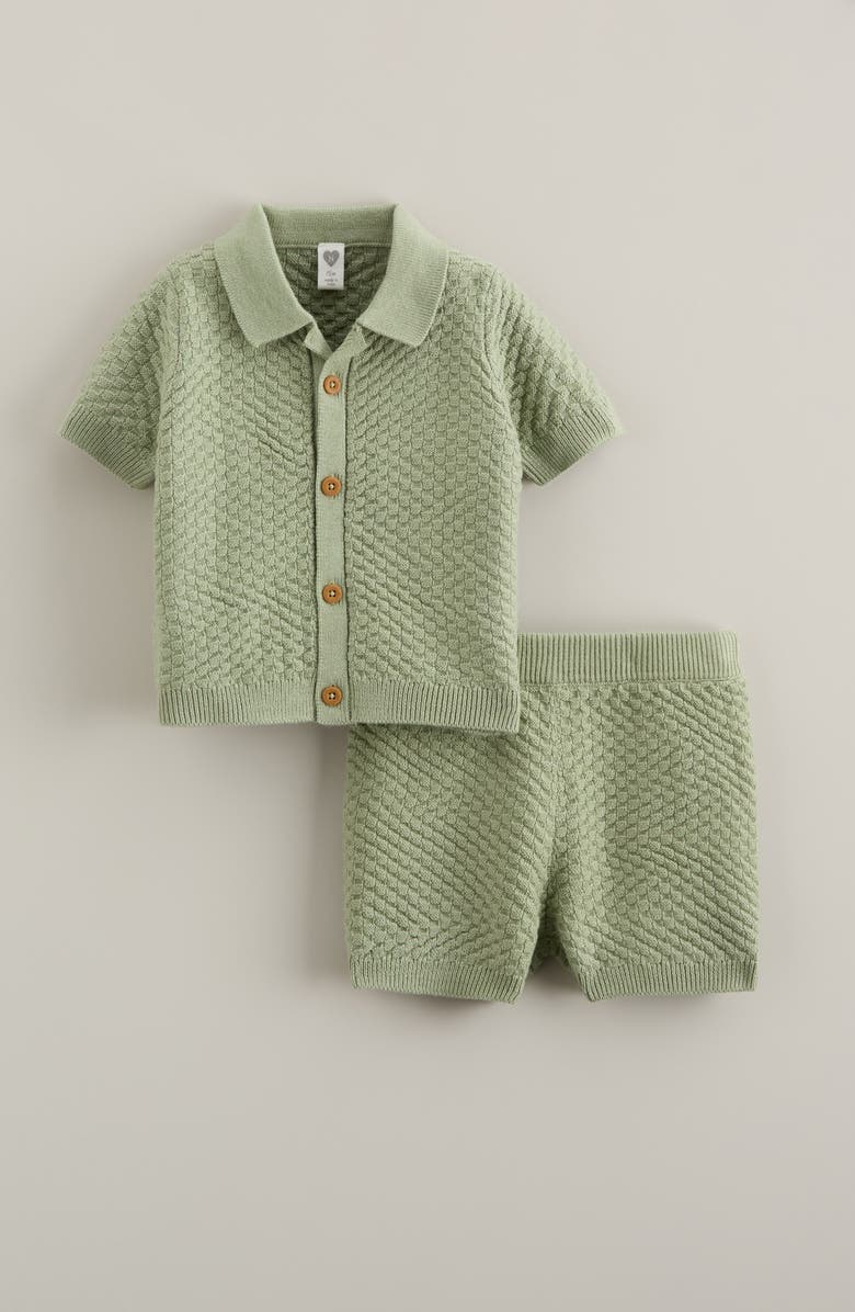 Nordstrom Short Sleeve Knit Button-Up Shirt & Shorts Set, Main, color, Green Reseda