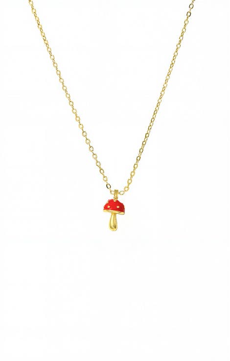 Red Enamel Mushroom Pendant Necklace