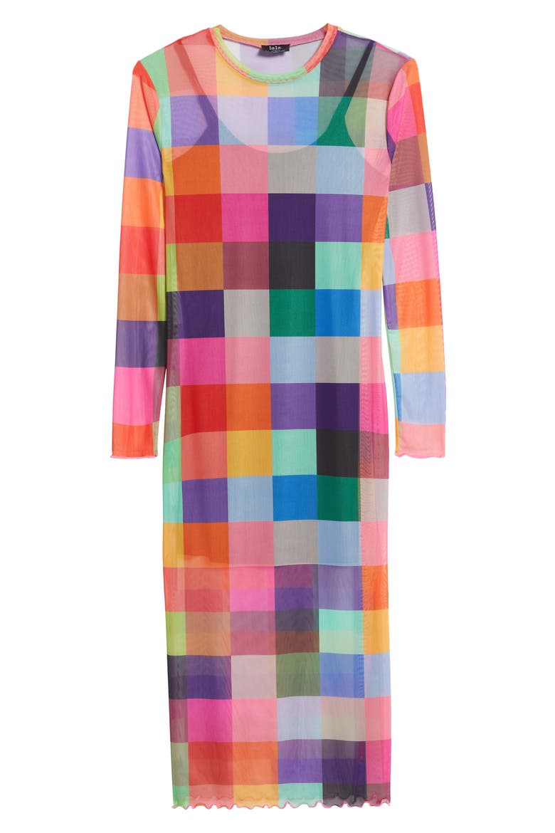 Mad About You Long Sleeve Mesh Midi Dress, Alternate, color, MULTICOLOR CHECK