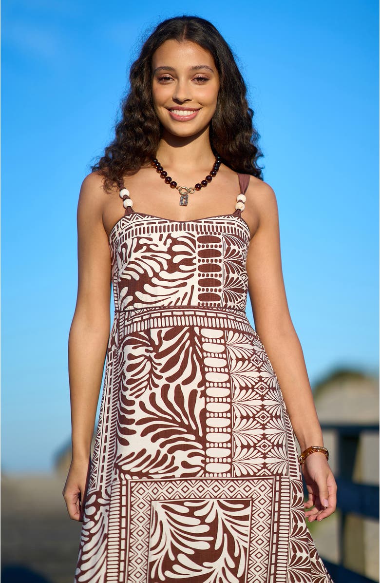 Yumi Printed Midi Dress, Alternate, color, Brown