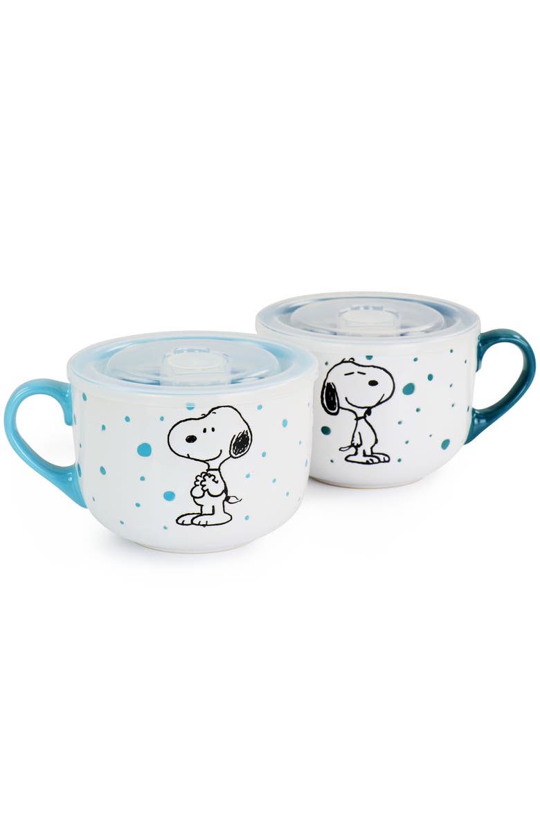PEANUTS Freckled Joy 25oz Stoneware 4 Piece Soup Cup and Lid Set, Alternate, color, White