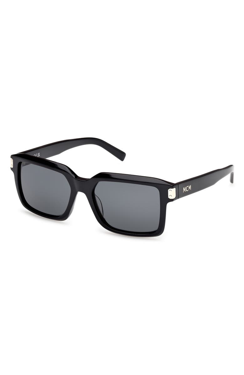 MCM 54mm Polarized Square Sunglasses, Alternate, color, Shiny Black / Smoke