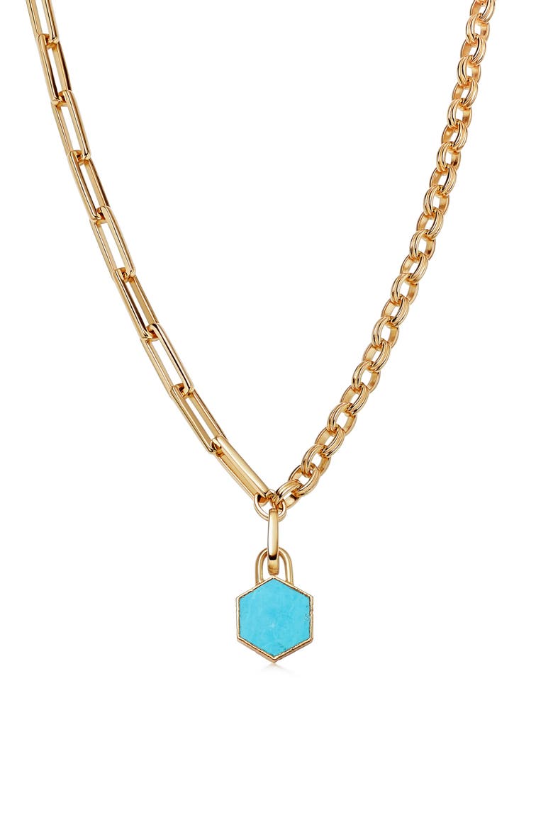 Imitation Turquoise Pendant Mixed Link Necklace, Main, color, GOLD