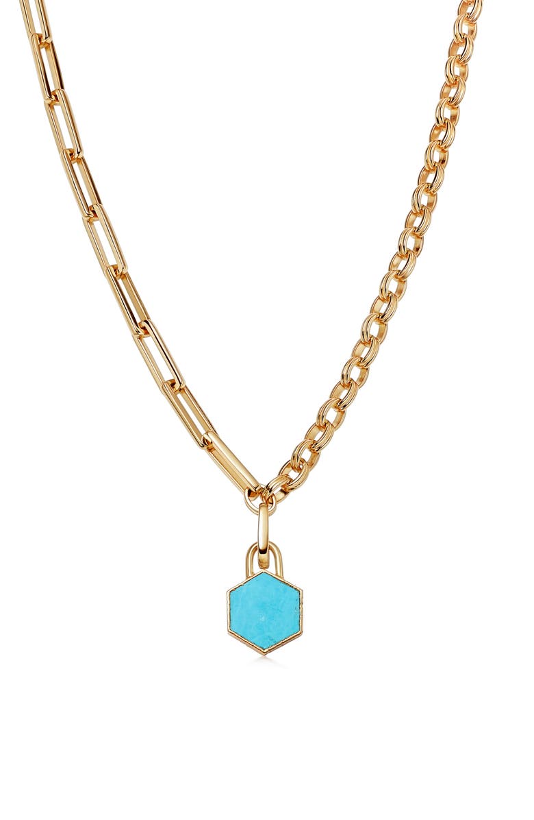 Missoma Imitation Turquoise Pendant Mixed Link Necklace, Main, color, 