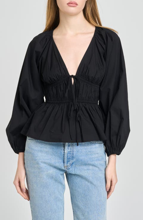 Jess Drawstring Stretch Cotton Poplin Top