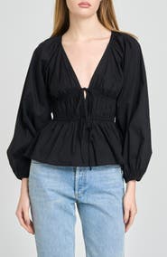 WAYF Jess Drawstring Stretch Cotton Poplin Top