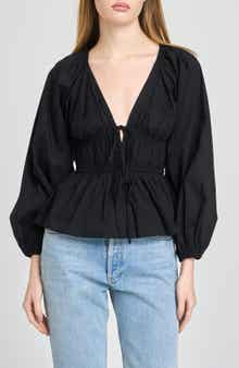 Jess Drawstring Stretch Cotton Poplin Top