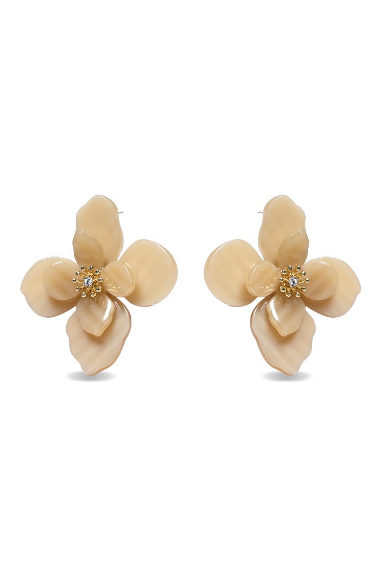 Ysabel Flower Stud Earrings, Alternate, color, BEIGE