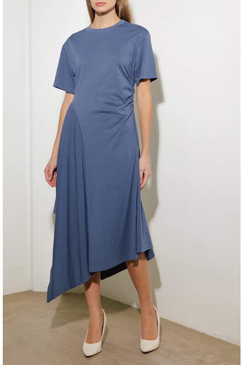 Cotton Blend Asymmetric Hem T-Shirt Dress, Alternate, color, SLATE BLUE