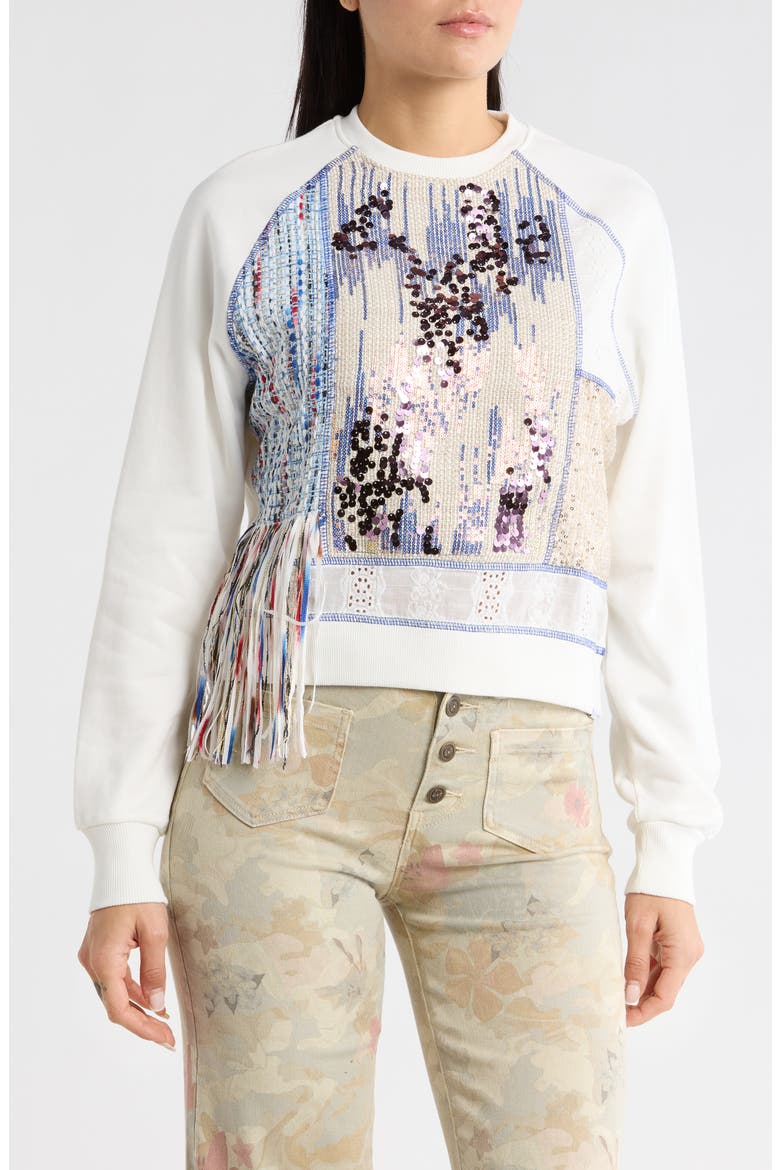Mixed Media Crewneck Sweatshirt, Main, color, LIGHT BEIGE