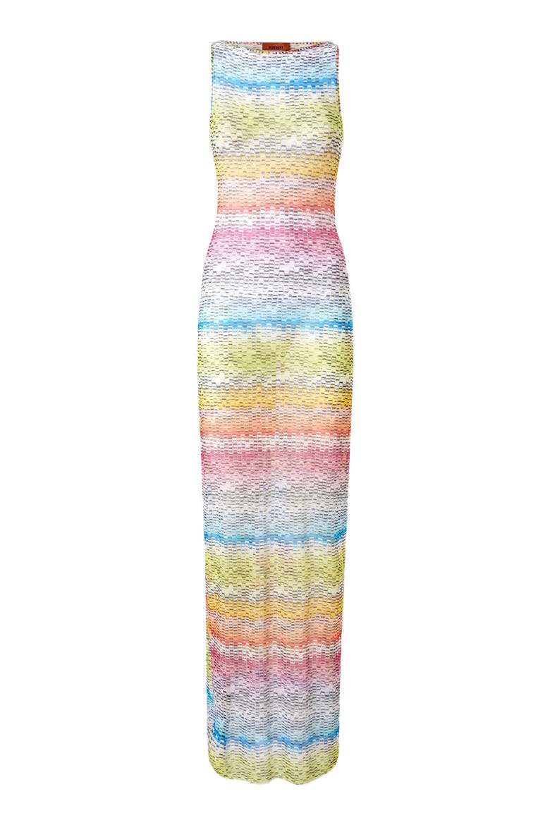 Long Sleeveless Dress In Printed Tulle, Alternate, color, Multicoloured 1