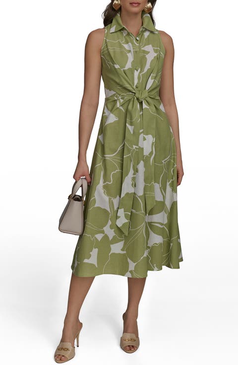 Sleeveless Linen Blend Shirtdress