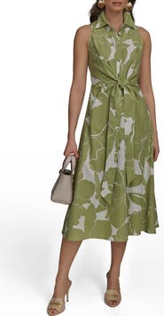 Donna Karan New York Sleeveless Linen Blend Shirtdress