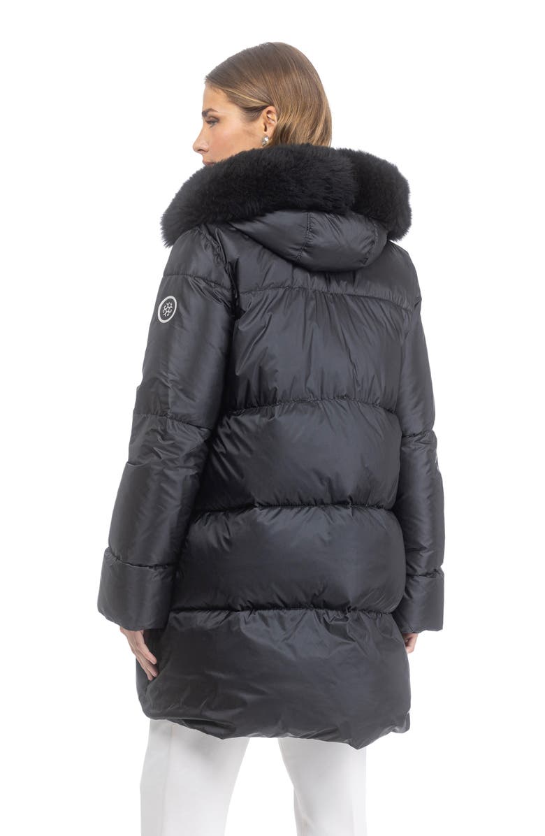 GORSKI Apres-Ski Horizontal Jacket With Detachable Genuine Shearling Hood Trim, Alternate, color, Black/Black