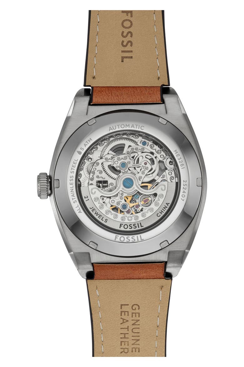 Everett Leather Strap Watch, 42mm, Alternate, color, BROWN