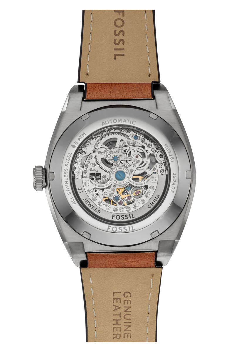 Fossil Everett Leather Strap Watch, 42mm, Alternate, color, Brown