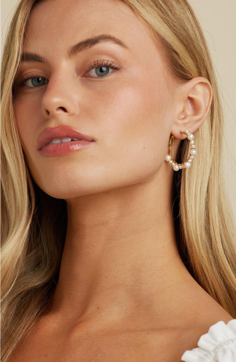 Untamed Petals Marin Pearl Wrapped Hoop Earrings, Alternate, color, Gold