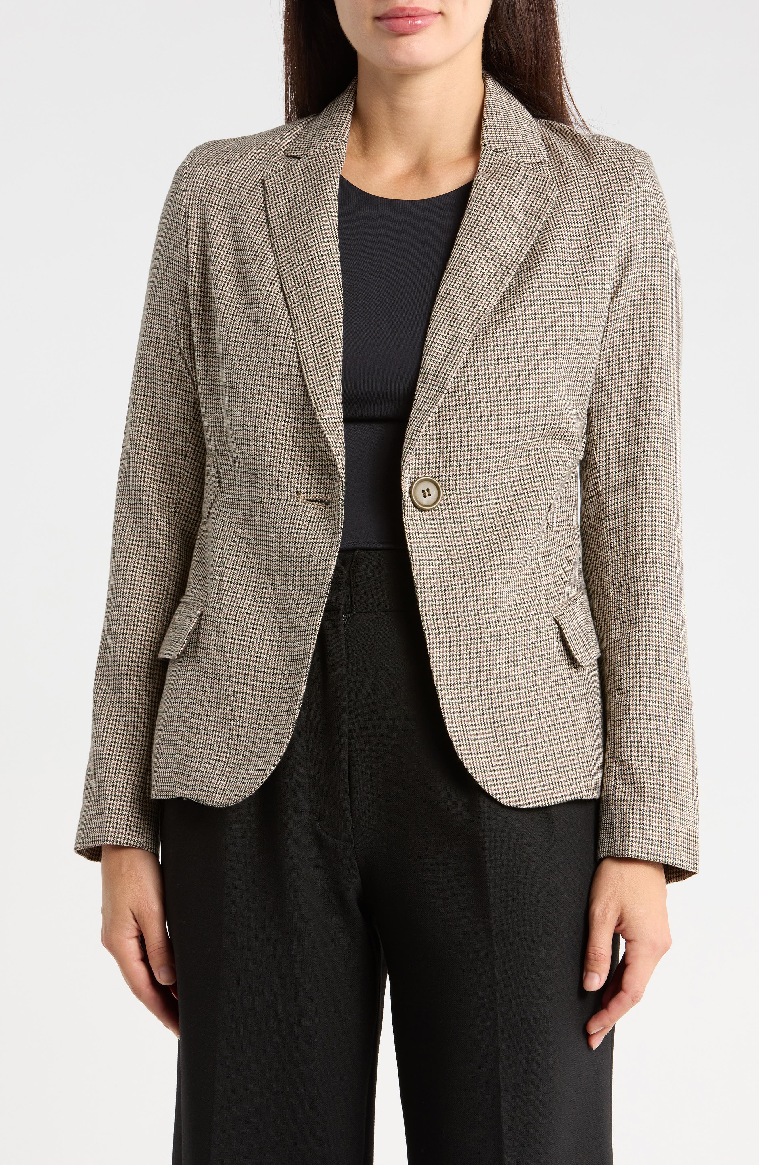 Plaid One Button Fitted Blazer