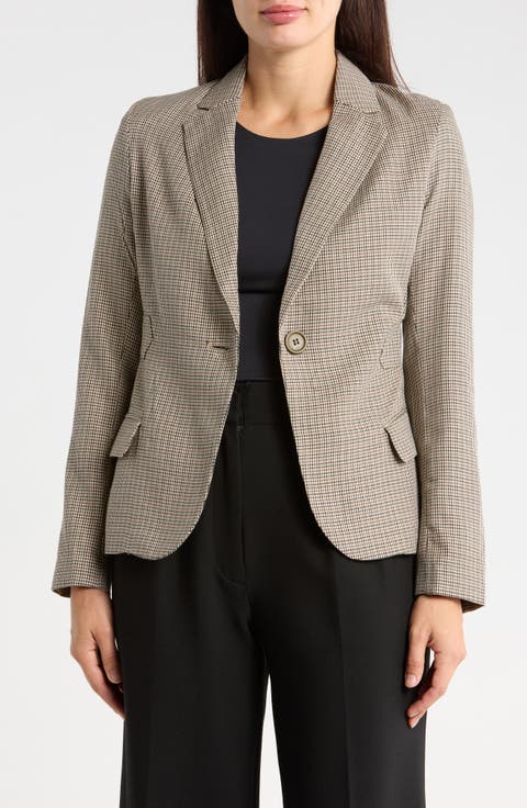 Plaid One Button Fitted Blazer