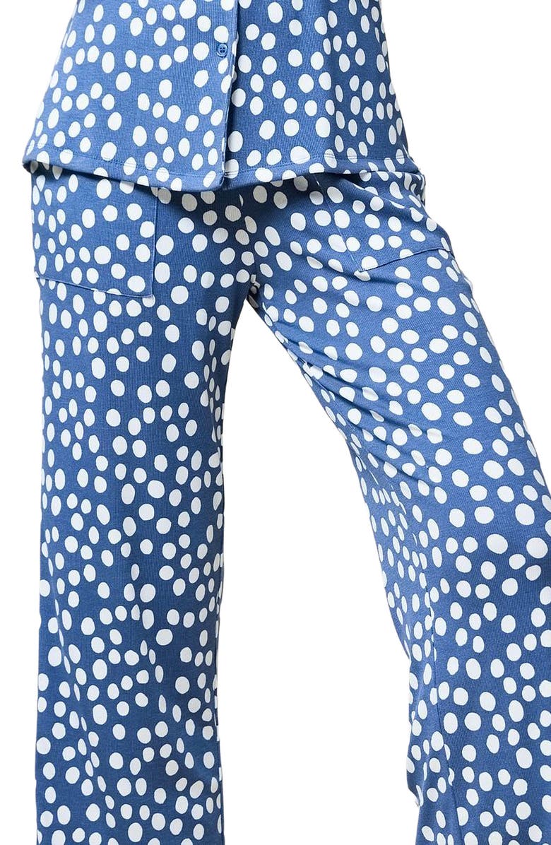 Softies Aria - Slim Notch Collar Top and Capri Pant Sleepwear Set, Alternate, color, Indigo Dot