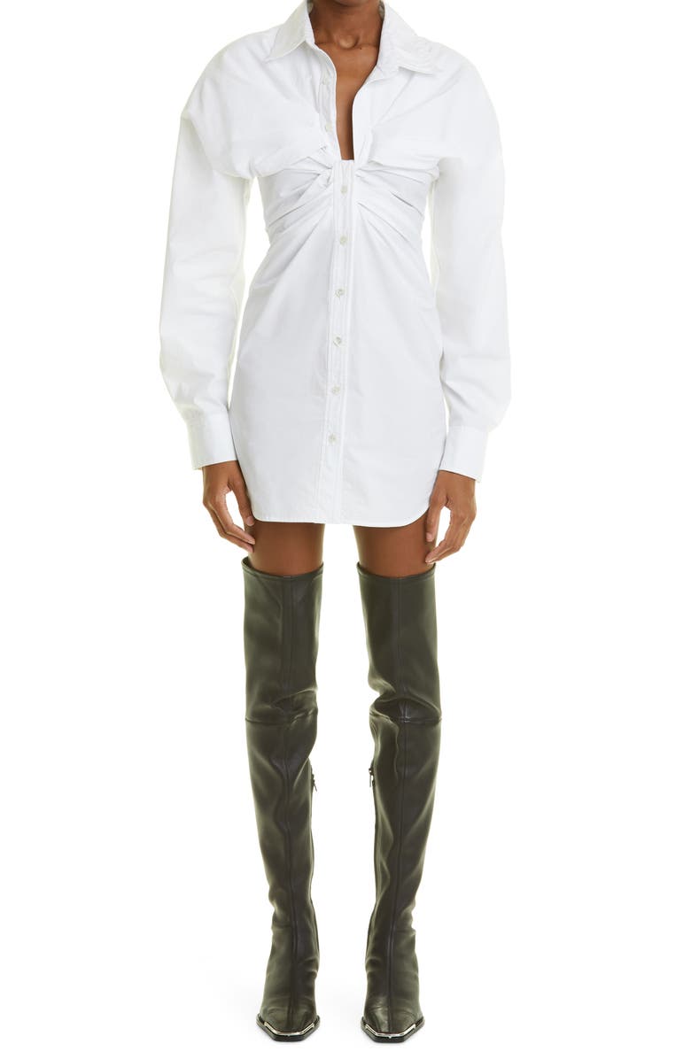 Alexander Wang Twist Front Long Sleeve Cotton Poplin Shirtdress, Main, color,