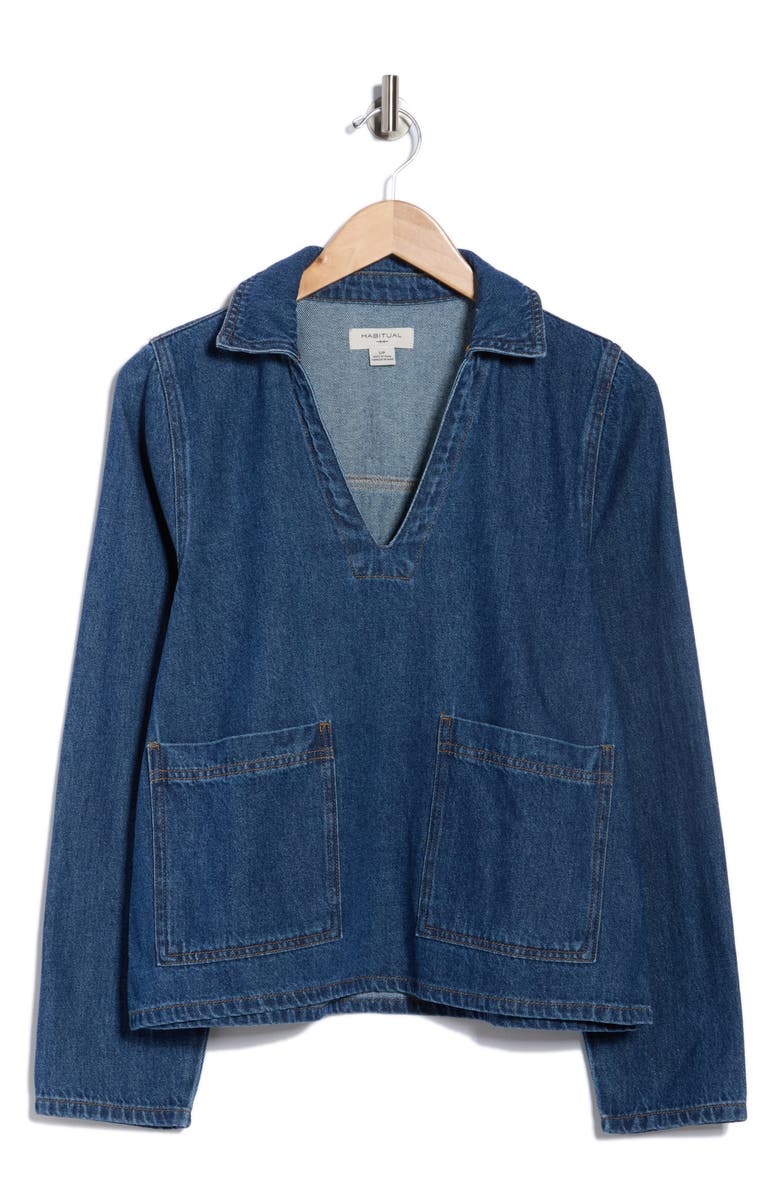 Habitual Denim Popover Top, Alternate, color, Baltic