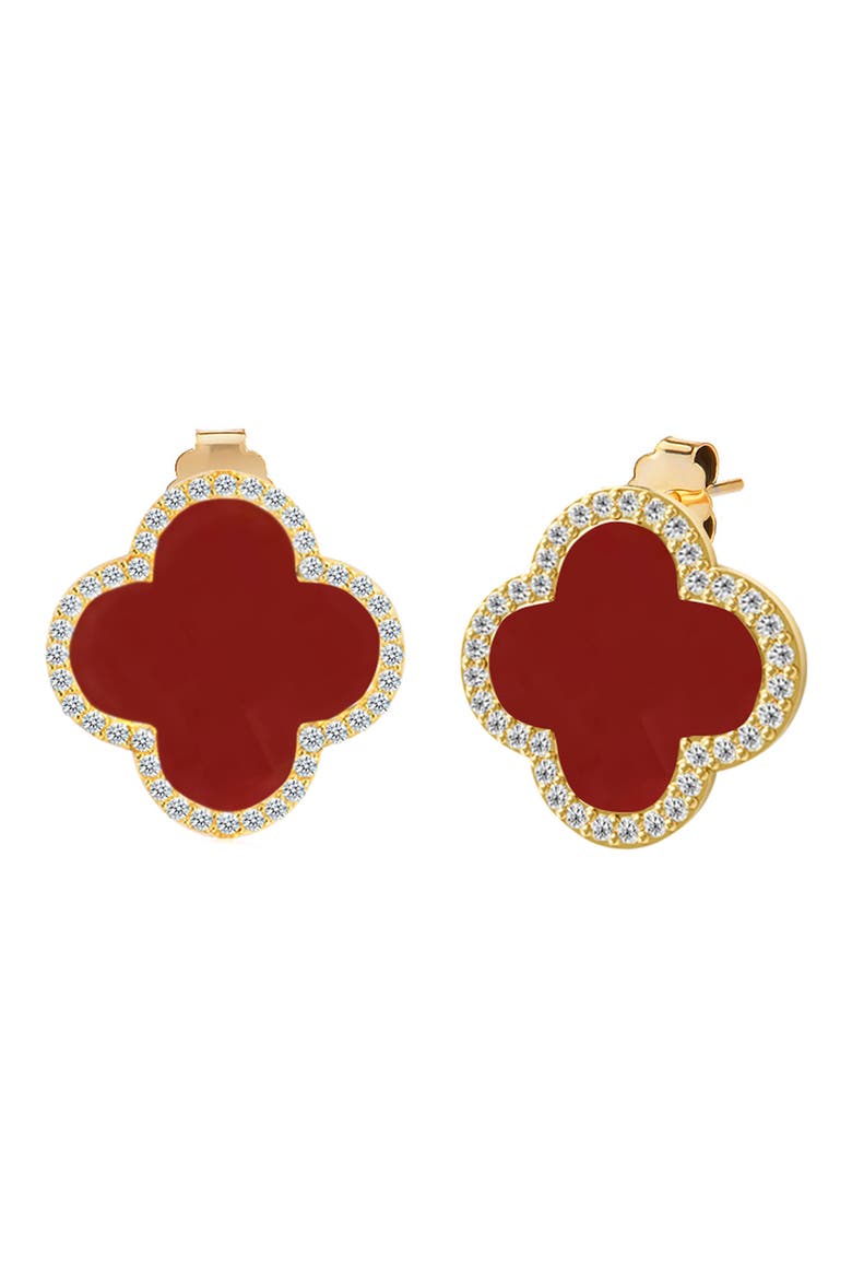 CZ Pavé Clover Stud Earrings, Main, color, GOLD/ RED