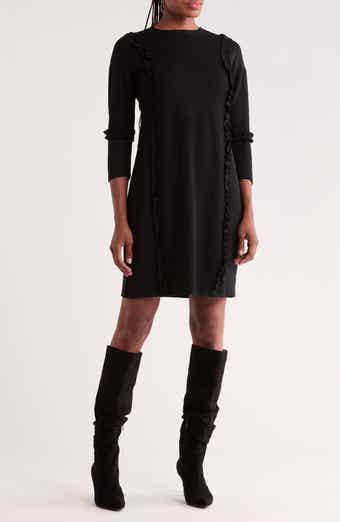 Long Sleeve Ruffle Trim Knit Dress