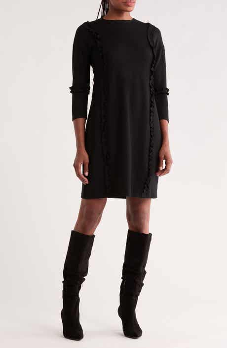 Long Sleeve Ruffle Trim Knit Dress