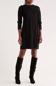 GO COUTURE Long Sleeve Ruffle Trim Knit Dress