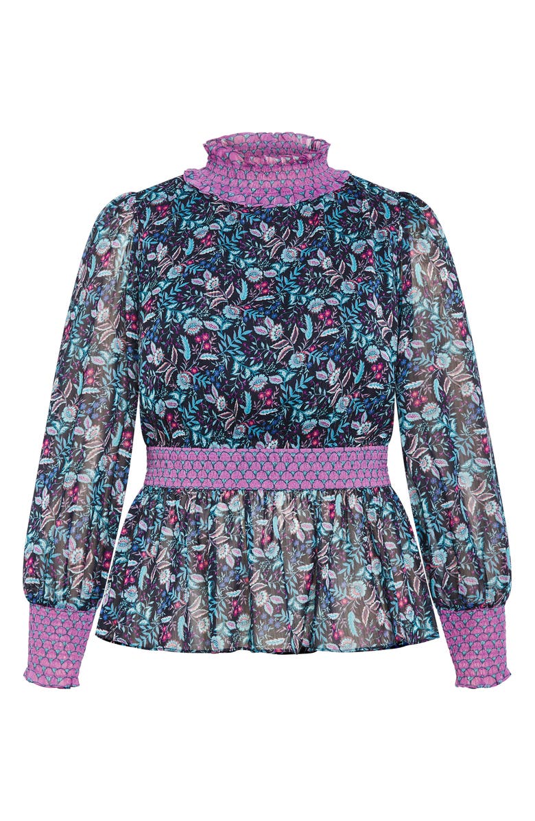 City Chic Annalise Floral Smocked Top, Alternate, color, Florentine