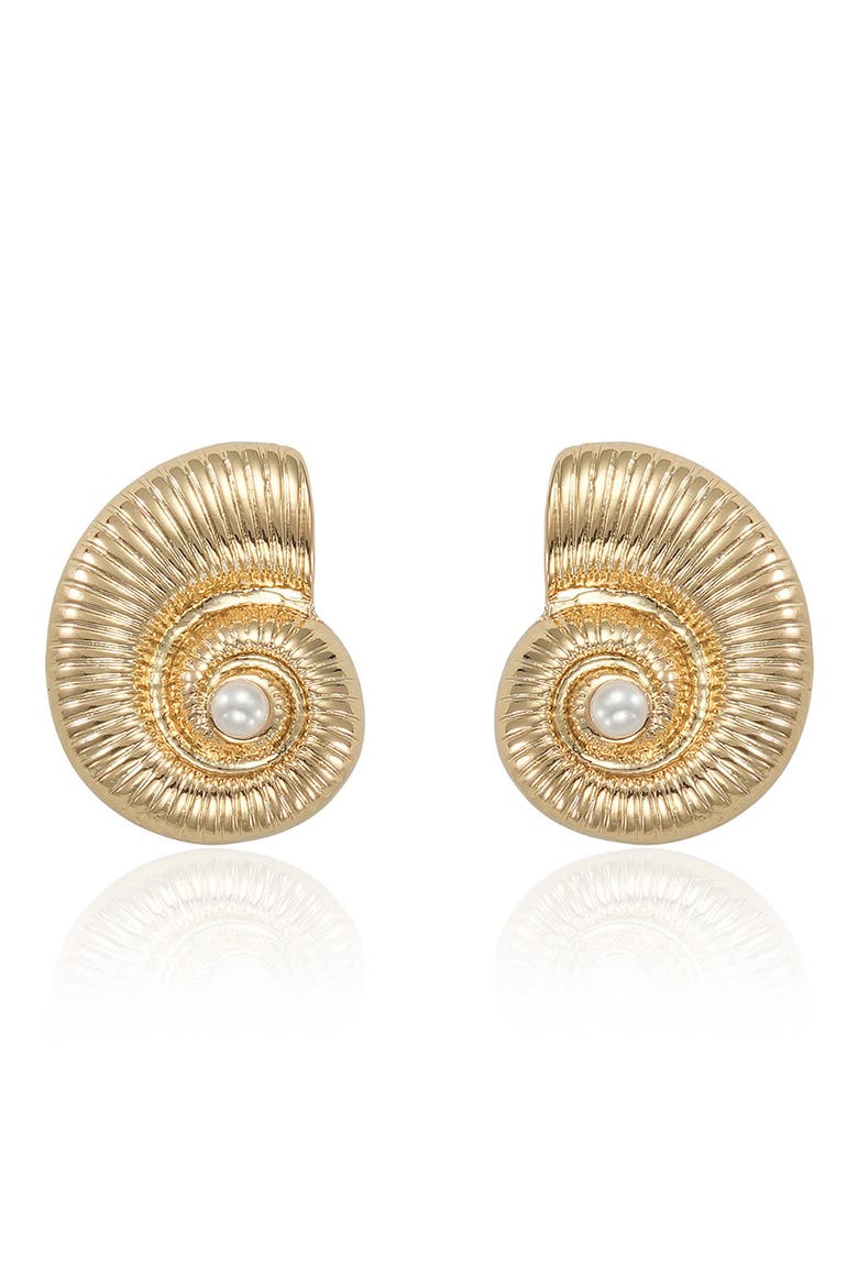 Faux Pearl Conch Shell Drop Earrings, Alternate, color, GOLD