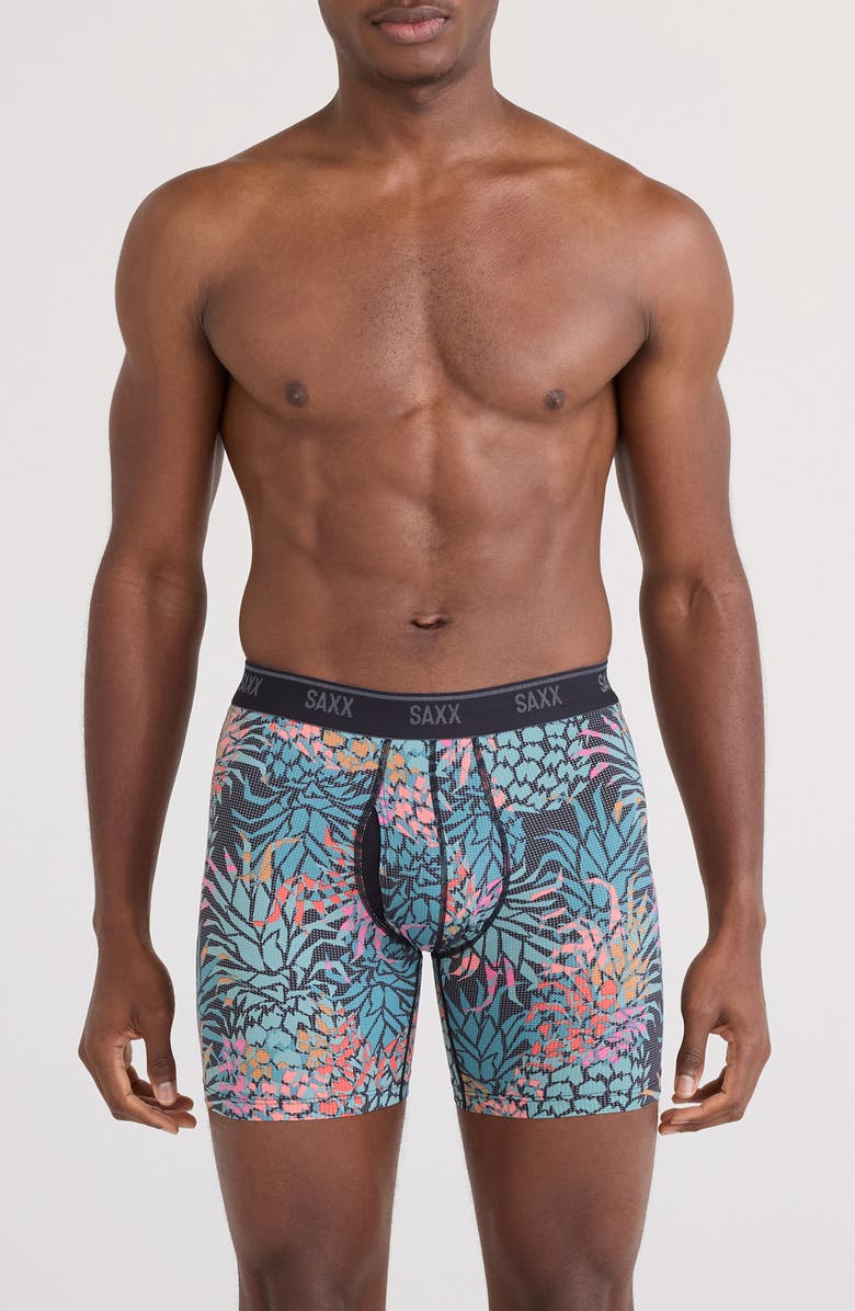 SAXX Quest Quick Dry Mesh Slim Fit Boxer Briefs, Main, color, Pineapple Patch-Multi
